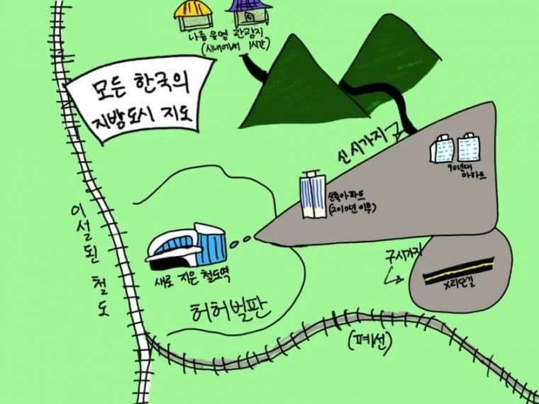 모든 한국의 지방도시 지도
